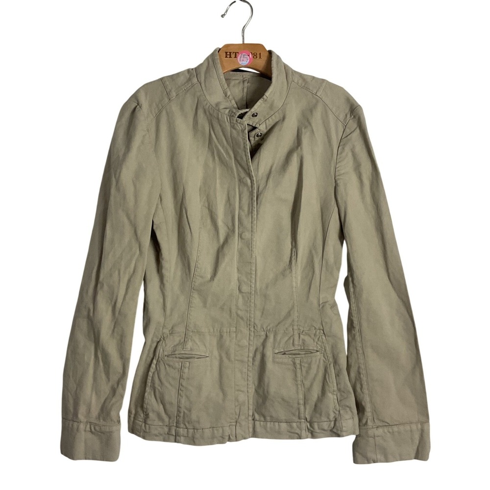 Piazza Sempione Tan Khaki Cotton Blend Mock Neck Utility Jacket Made in Italy 38